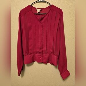 Vintage Ship'N Shore Pleated Pink Button Down Long Sleeve Blouse Size 14